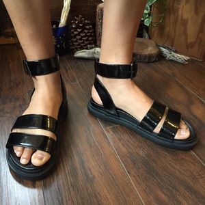 ASOS black vinyl sandals size 9